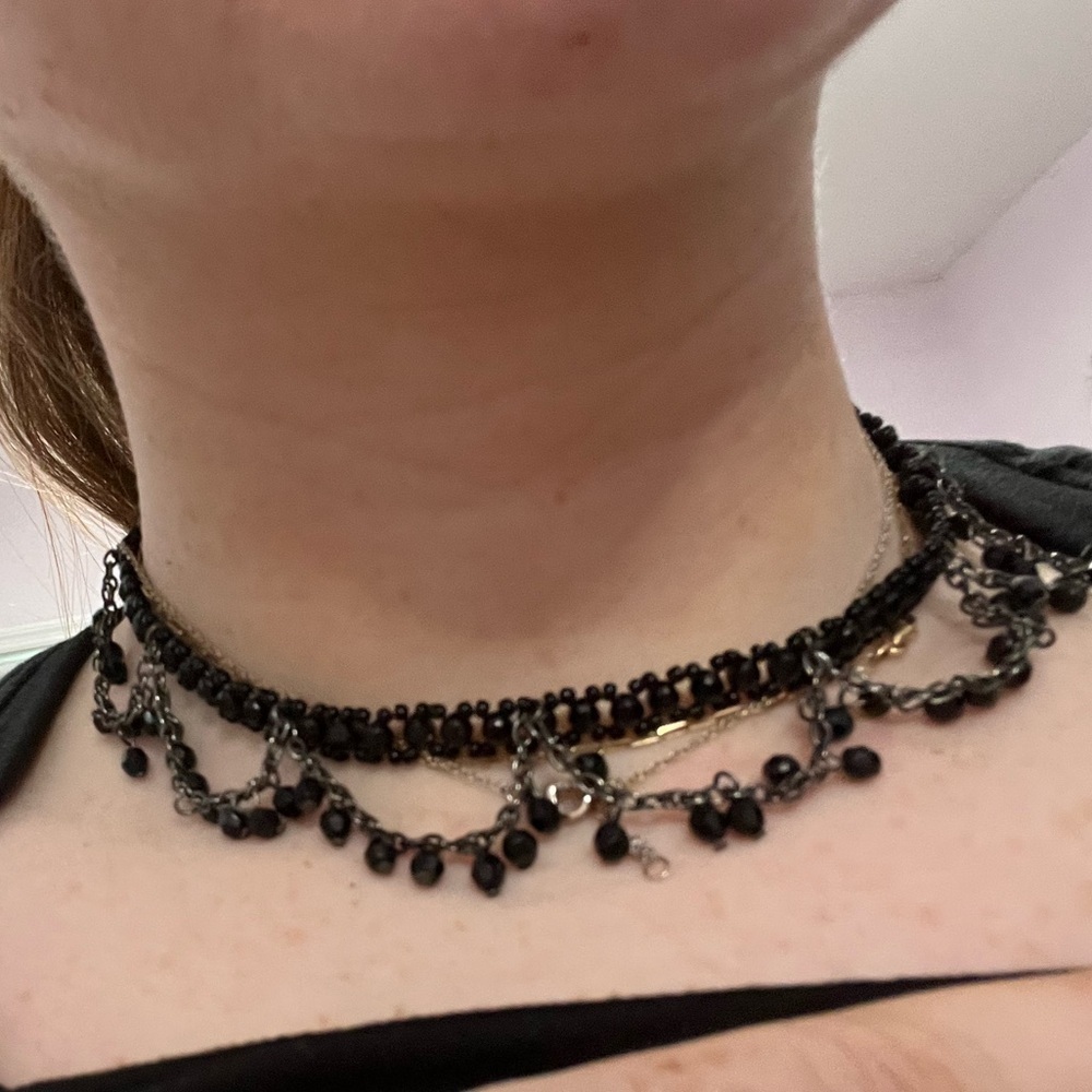 Black Beaded Choker Necklace - Picture 2 of 5